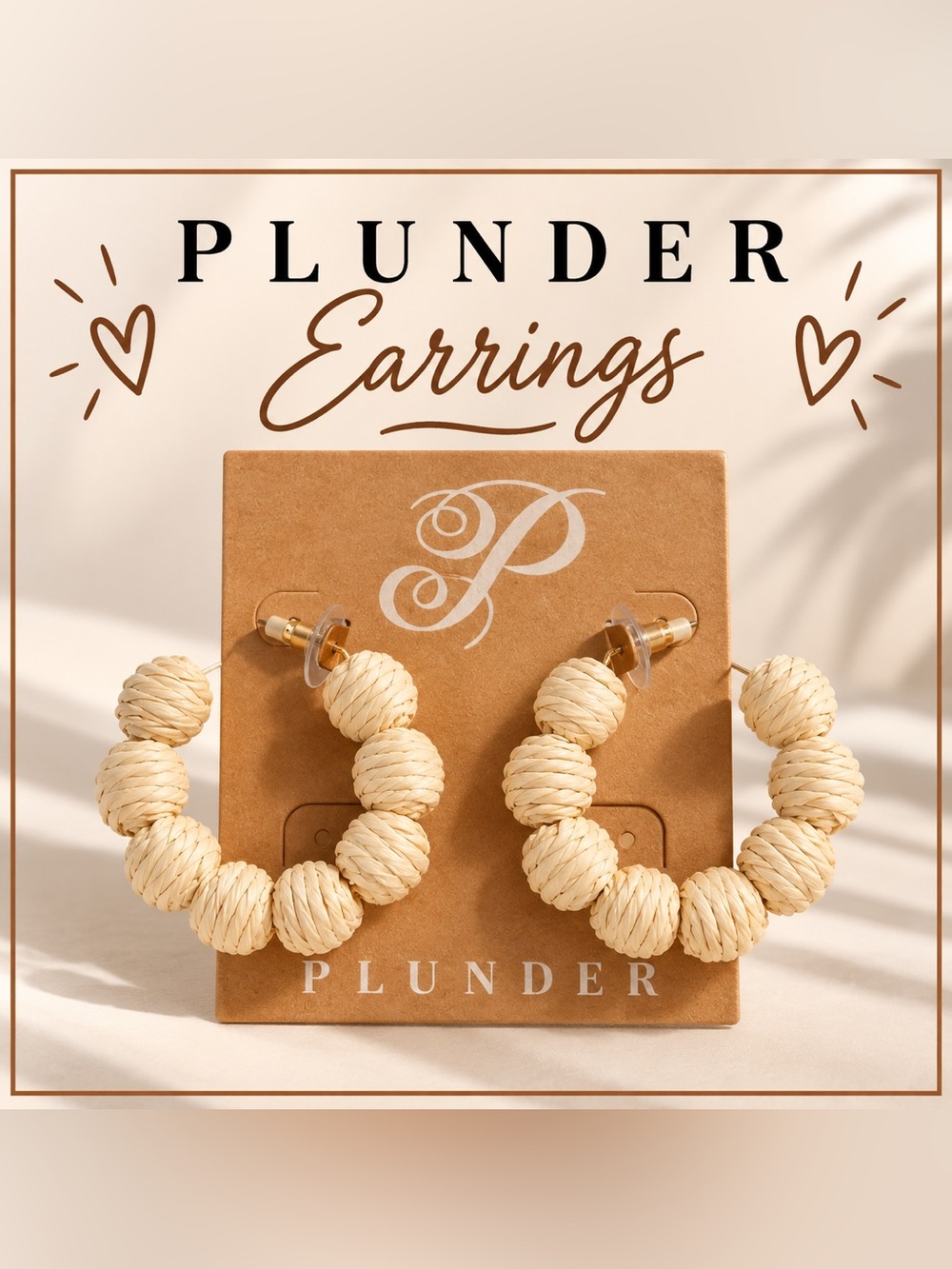 Plunder Cream Woven Beaded Statement Hoop Earrings Boho Chic
